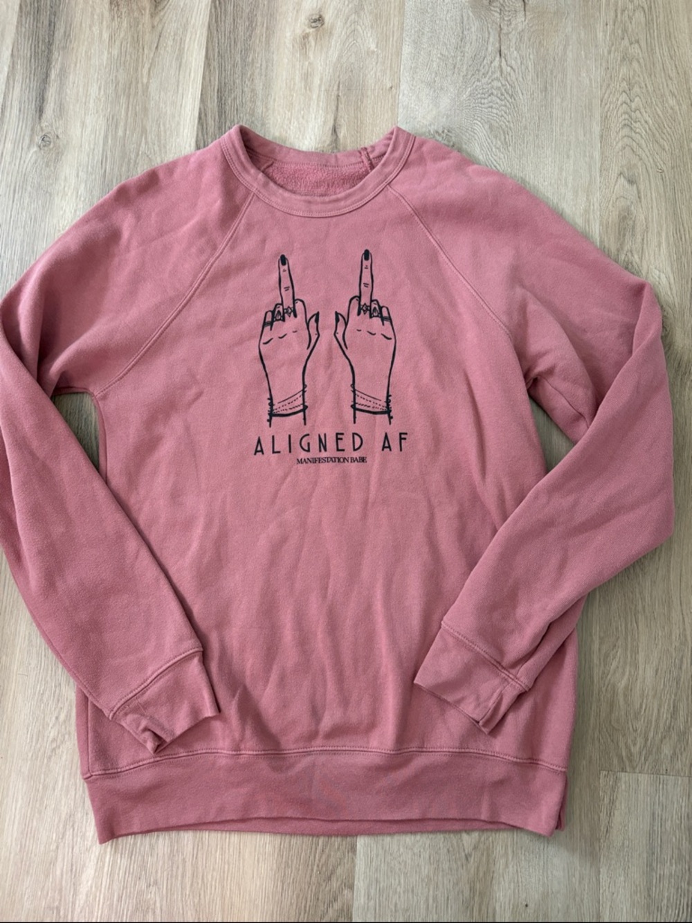 ✨ ALIGNED AF Manifestation Babe Crewneck Sweatshirt large pink black cozy funny